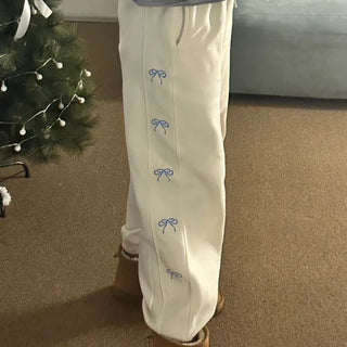 Thick Ribbon Print Track Line Jogger Pants