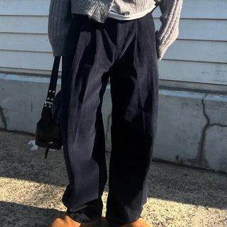 Corduroy Two-Pintuck Wide Back Elastic Pants