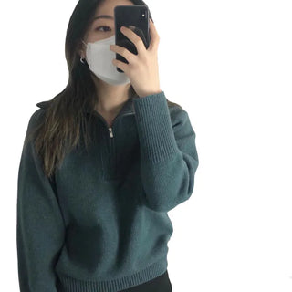 Cashmere turtleneck half-zip wool knit