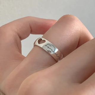 Heart Punched Engraved Flat Ring Sizes 9–21, Friendship Rings, Couple Rings
