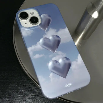 Sky 3D Printed Silver Heart Matte Hard iPhone Case