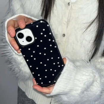 White Flower Pattern Black Bumper iPhone Case