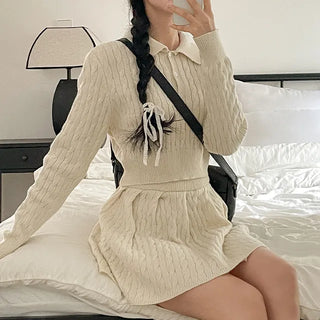 Cable Knit Mini Skirt Two-Piece Set