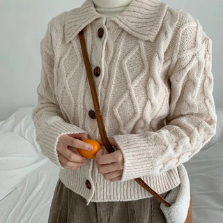 Puppy cable knit collar cardigan