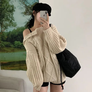 [Heartthrob/Delicate Fit] Cable Knit Twist Off-Shoulder Dress (6 colors)