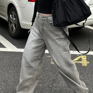 Unisex Teen Gray Wide Denim Pants