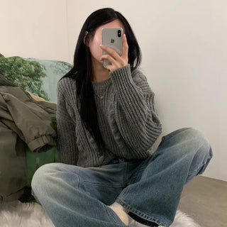 [Loose Fit] Hazzi Cable Knit Round Neck Knit (5 colors)