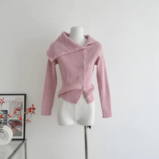 Melo Button Off-Shoulder Open Knit Cardigan