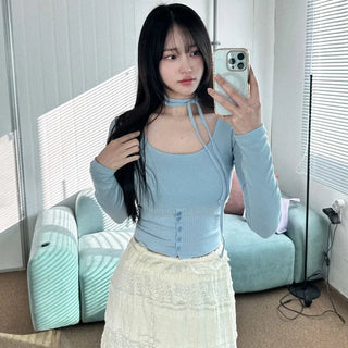 Anna Strap Scarf Button Tee