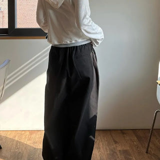 Two-pintuck wide balloon elastic pants