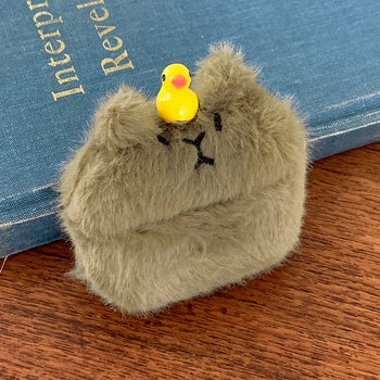 Brown Capybara Duck Feather Plush Toy AirPods Case