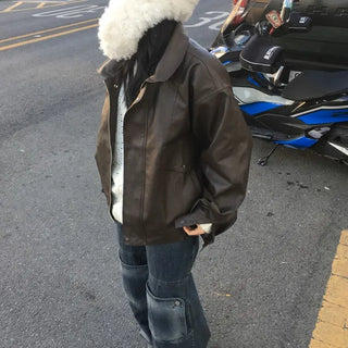Cut-out Oversized Leather Jacket