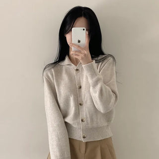 Full of Coziness, Cashmere Collar Long Sleeve Knit Cardigan