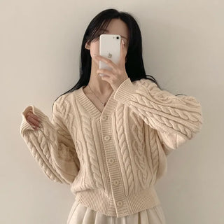 The Fit I've Been Looking For, Wool Mix Cable Knit Loose Long Sleeve Cardigan