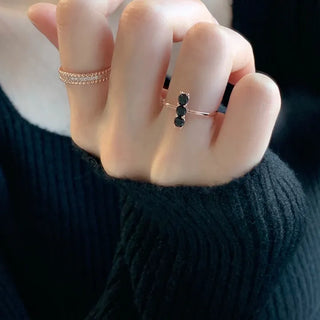 Rose Gold Triple Black Cree Cubic Open Ring