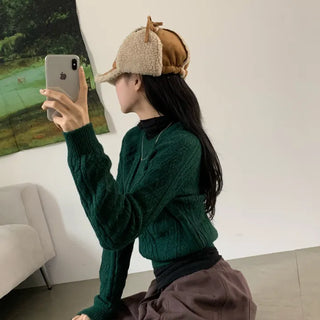 [Cinched Waist/Delicate Fit] Daily Cable Knit Round Neck Knit (8 colors)