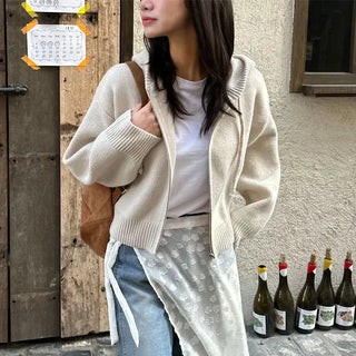 Cozy Hooded Knit Zip-up 4 Colors