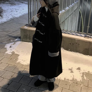 campus fur boxy hooded long coat