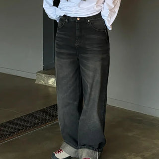 Washed wide denim