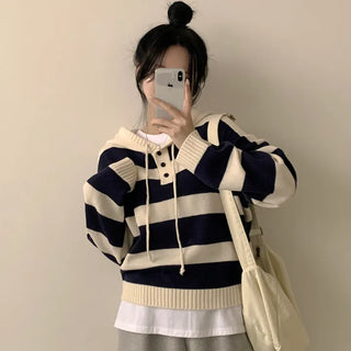 Overload of Cuteness, Color-Blocked Striped Hooded Long Sleeve Knit