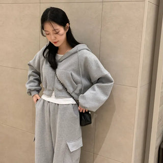 Le Meli Double-Fleece Cropped Zip-Up Hoodie