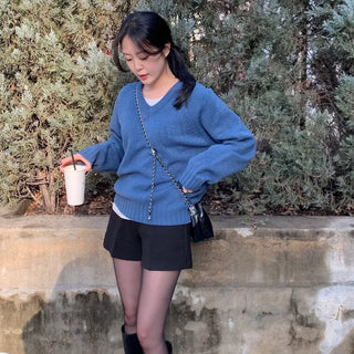Fleur Raglan V-neck Loose Fit Ribbed Knit
