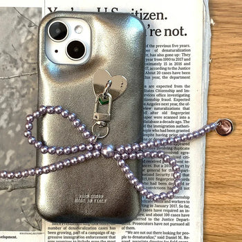 Purple Pearl Ribbon Keyring Set Glossy Leather 3D iPhone Case