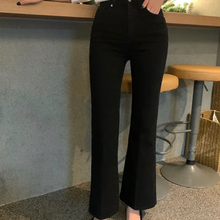 Rise Black Semi-Wide Bootcut Denim Pants