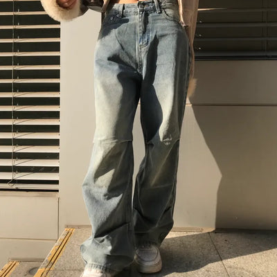 Shirred wide denim pants
