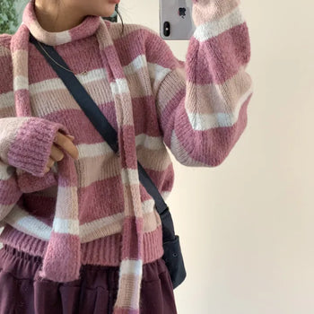[Muffler Set!] Delicate Mood, Striped Knit Muffler (3 colors)