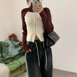 [Two-way ver.] Raglan Contrast Zip-up Cardigan (2 colors)