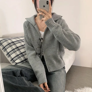[Spring New Arrival/Two-way ver.] Hazzi Turtleneck Collar Knit Zip-up Cardigan (4 colors)
