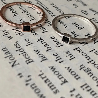 Mini Black Square Slim Layered Ring Silver Rose Gold