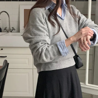 Loose Fit Long Sleeve V-Neck Knit