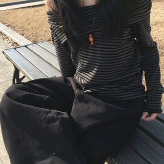 Button Striped Off-shirt