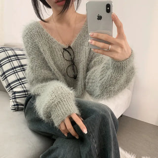 [Delicate Fit/New Spring Arrival] Angora Pine Needle Feather V-Neck Knit (8 colors)
