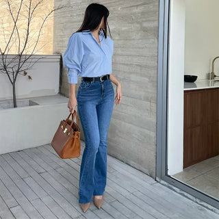 Hip-Pad Long-Legged Bootcut Denim