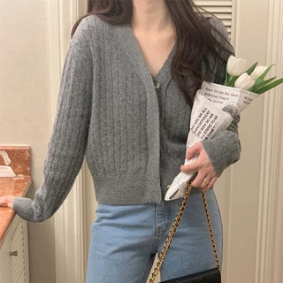 V-neck Cable Knit Cardigan  Spring Cardigan