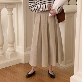 A-line Back Elastic Pleated Long Skirt  Pleated Skirt A-line Skirt Flare Skirt
