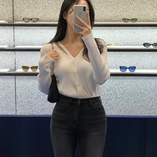 Allit Shoulder Cutout Slim Fit Ribbed Knit Cardigan