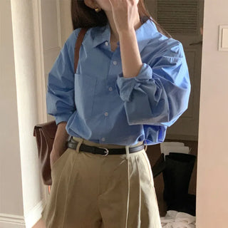 Basic Boxy Fit Shirt, Oversized Shirt, , Big Size Plain Layered Cotton Long Sleeve Shirt