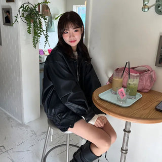 Leather Pocket Blouson Jacket Jumper 2 Colors