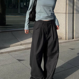 Back elastic double pleat wide slacks