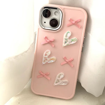 Billy Ribbon Heart Patch Pink Silicone iPhone Case