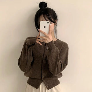 Wardrobe Essential, Daily Plain Round Knit Cardigan