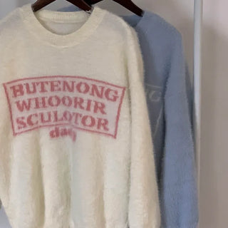 High-Quality Version Fluffy Lettering Angora Fur Knit