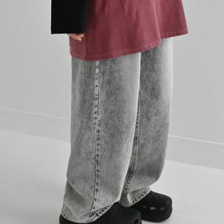Snow-washed wide denim pants