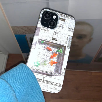 Goldfish in a Fishbowl Aesthetic Newspaper Hard iPhone Case