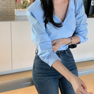 Audrey Collar Shirred Wrap Blouse