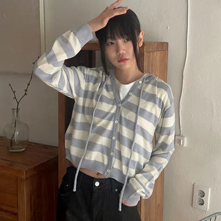Bring Striped Hooded Cardigan